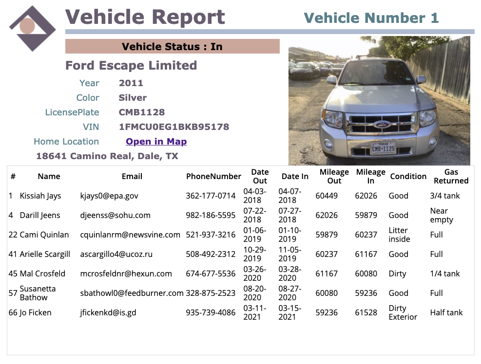 Fleet Vehicle Report